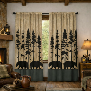 Rustic Woodland Curtains with Bears and Pine Trees