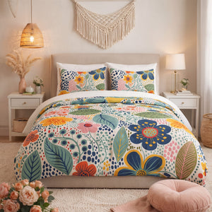 Boho Floral Duvet Cover Set – King, Queen, Twin