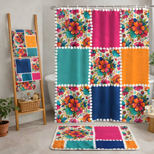 Patchwork Floral Shower Curtain Boho Bathroom Decor