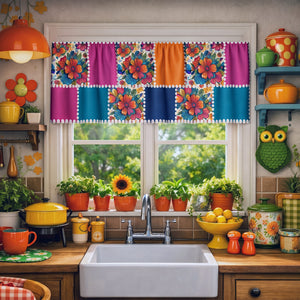 Printed Patchwork Floral Colorful Window Curtain