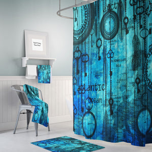 Steam Punk Nautical Shower Curtain Ocean Map  Bathroom Set, Bath Mat, Towels (Optional)