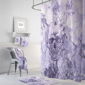 Lavender Waterclor Skull Shower Curtain -Day Of The Dead- Optional Bath Mat and Towels