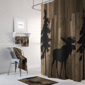 Rustic Moose Shower Curtain Set: Woodland Bath Decor