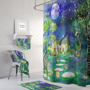 Shower Curtain, Bath Mat, Bath Towel, August Nights Watercolor Landscape
