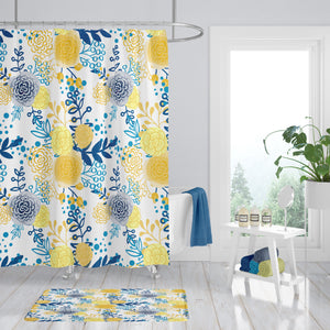 Shower Curtain , Floral , French Country, Yellow and Blue, Bath Mat, Bath Towels