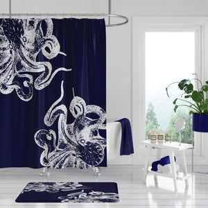 Navy Blue Octopus Shower Curtain