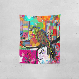 Boho Wall Tapestry , Colorful Art With Parrot