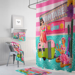Vintage Camper Shower Curtain, Retro Bathroom Decor