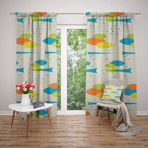 Mid Century Modern Window Curtains, Blackout or Sheer, Atomic Retro Home Decor