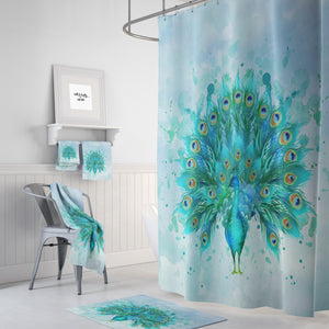 Watercolor Peacock Shower Curtain