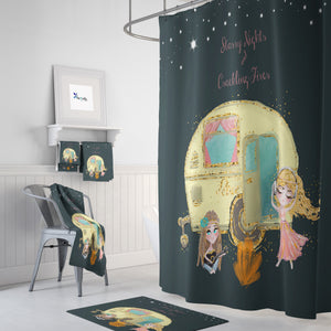 Boho Shower Curtain,  Glam Camping Hippies, Starry Nights,  Bath Mat Bath Towel Option