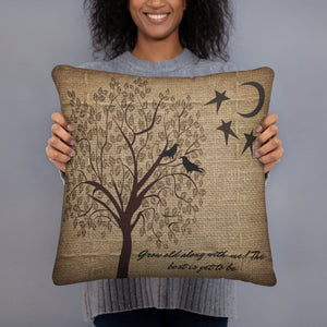 Rustic Tree & Crow Throw Pillow: Faux Burlap Accent Pillow