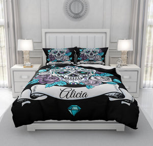 Personalized Sugar Skull Bedding Set – Folk N Funky Microfiber Duvet Cover