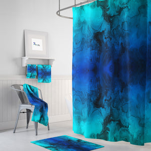 Watercolor Sea Shower Curtain: Blue Boho Bathroom Decor