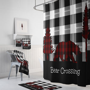 Buffalo Plaid Bear Shower Curtain: Rustic Woodland Bathroom Decor