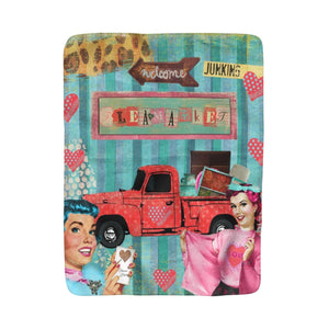 Sherpa Fleece Blanket, Retro , Old Truck, Fleamarket Girls