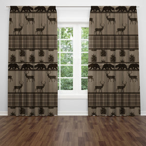 Woodland Animal Window Curtains, Lodge Theme Curtain Panels, Rustic Home Decor