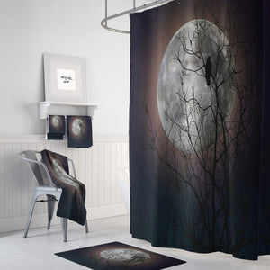 Raven Bird  Moon Tree Shower Curtain Moon Glow