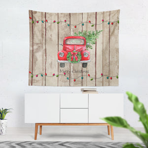 Red Truck Christmas Tapestry: Vintage Holiday Wall Decor
