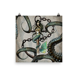 Mermaid and Octopus Steampunk Poster Print