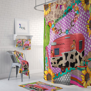 Retro Collage Shower Curtain, Bathroom Decor by FolkNFunky