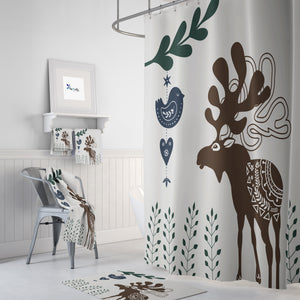 Moose Shower Curtain, Nordic Woodland Bathroom Decor