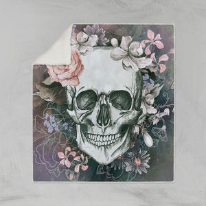 Gray Floral Skull Blanket