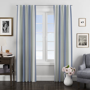 Blue and Sage Striped Window Curtains