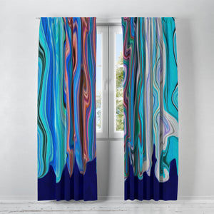 Blue Boho Chic Window Curtains Hippie Swirls