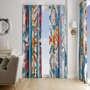 Watercolor Batik Boho Window Curtains