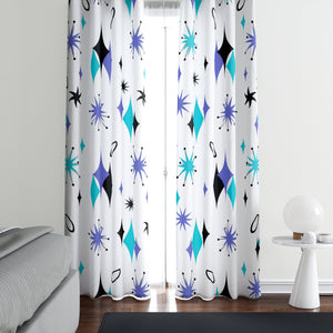 Atomic Purple Mid-Century Window Curtains, Retro Sheer, Blackout, Valance , Lined Options