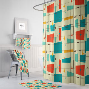Mid Century Geometric Shower Curtain and/or Bathroom Set