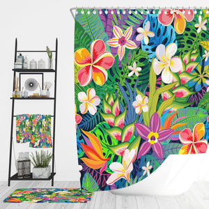 Tropical Wildflower Floral  Shower Curtain, Bath Mat, Towel Options
