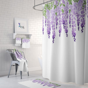 Wisteria Floral Vines Shower Curtain with Optional Bath Towels Bath Mat