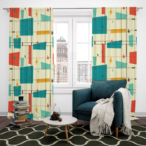 Mid Century Modern Window Curtains: Retro Design, Set of 2