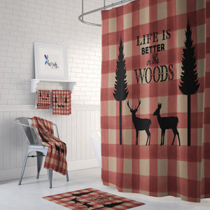Rustic Deer Lodge Shower Curtain , Optional Bathroom Set, Buffalo Plaid