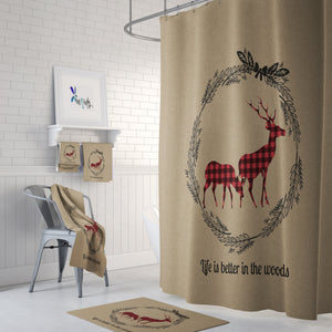 Rustic woodland Shower Curtain , Optional Bathroom Set, Buffalo Plaid
