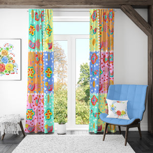 Faux Patchwork Window Curtains Lined, Blockout, Sheer, Semi Sheer, Valance Options