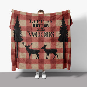 Buffalo Plaid Rustic Deer Blanket