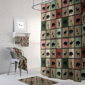 Rustic Lodge Shower Curtain , Optional Bathroom Set, Buffalo Plaid