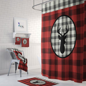 Rustic Deer Shower Curtain , Optional Bathroom Set, Buffalo Plaid
