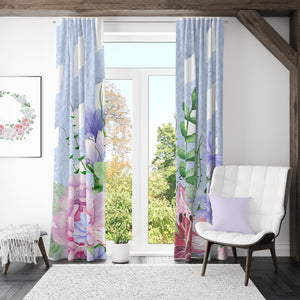 Watercolor Floral Window Curtains Lined, Blockout, Sheer, Semi Sheer, Valance Options