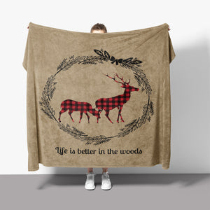 Buffalo Plaid Deer Blanket Rustic Throw Blankets