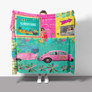 Retro Camper Theme Sherpa Throw