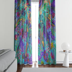 Boho Abstract Floral Window Curtains Sweet Iris Retro Botanical Drapes Blackout or Sheer Folk and Funky