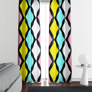 Mid Century Modern Window Curtains Bold Diamond Pattern Retro Geometric Drapes Blackout or Sheer Folk and Funky