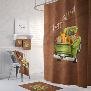 Fall Shower Curtain Green Truck Optional Bathroom Decor