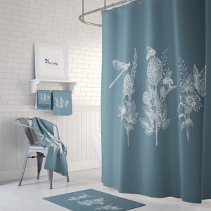 Blue Sage Botanical Shower Curtain, Bath Mat, Towel Options