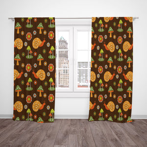 Window Curtains Retro Mushroom