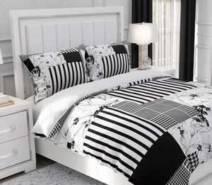 Black & White Beddingor Duvet Cover Set • Floral Stripe Houndstooth Bedding • Modern Maximalist Bedroom Decor